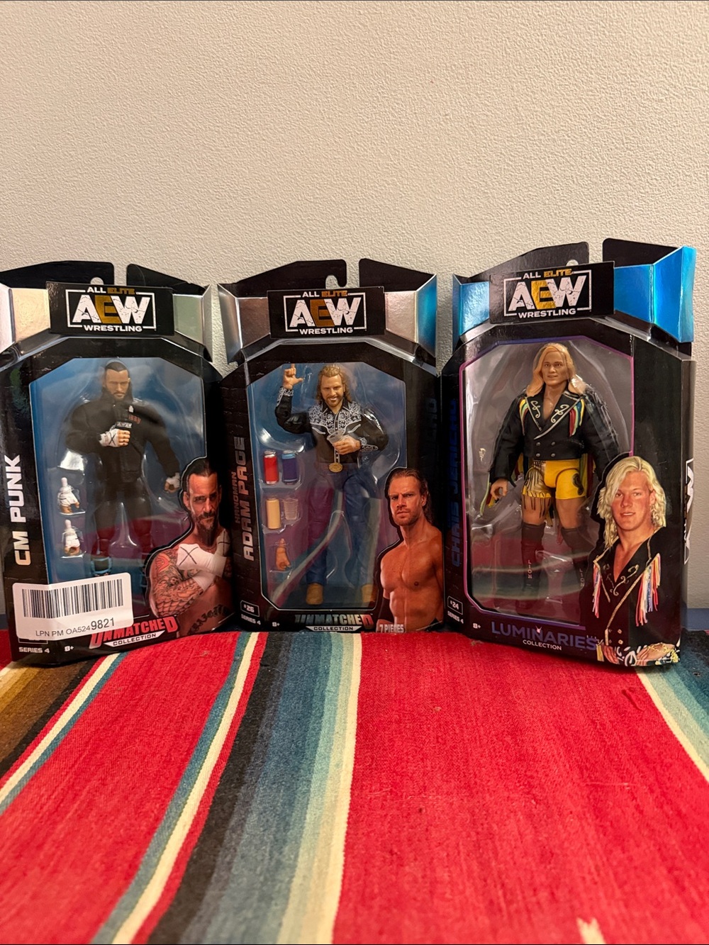 AEW set of 3 figures. CM Punk, Hangman Adam Page & Jericho